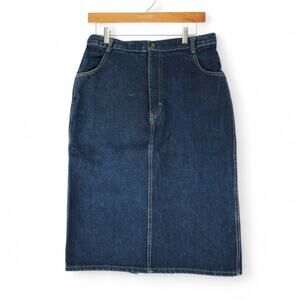 Vtg Weathered Blue Denim Jean Skirt Womens 13/14 30W Midi Tulip Back Slit USA